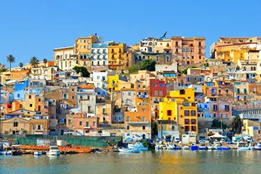 Scenic view across the iconic ancient landscape and lush Sicilian scenery in the Valley of the Temples.