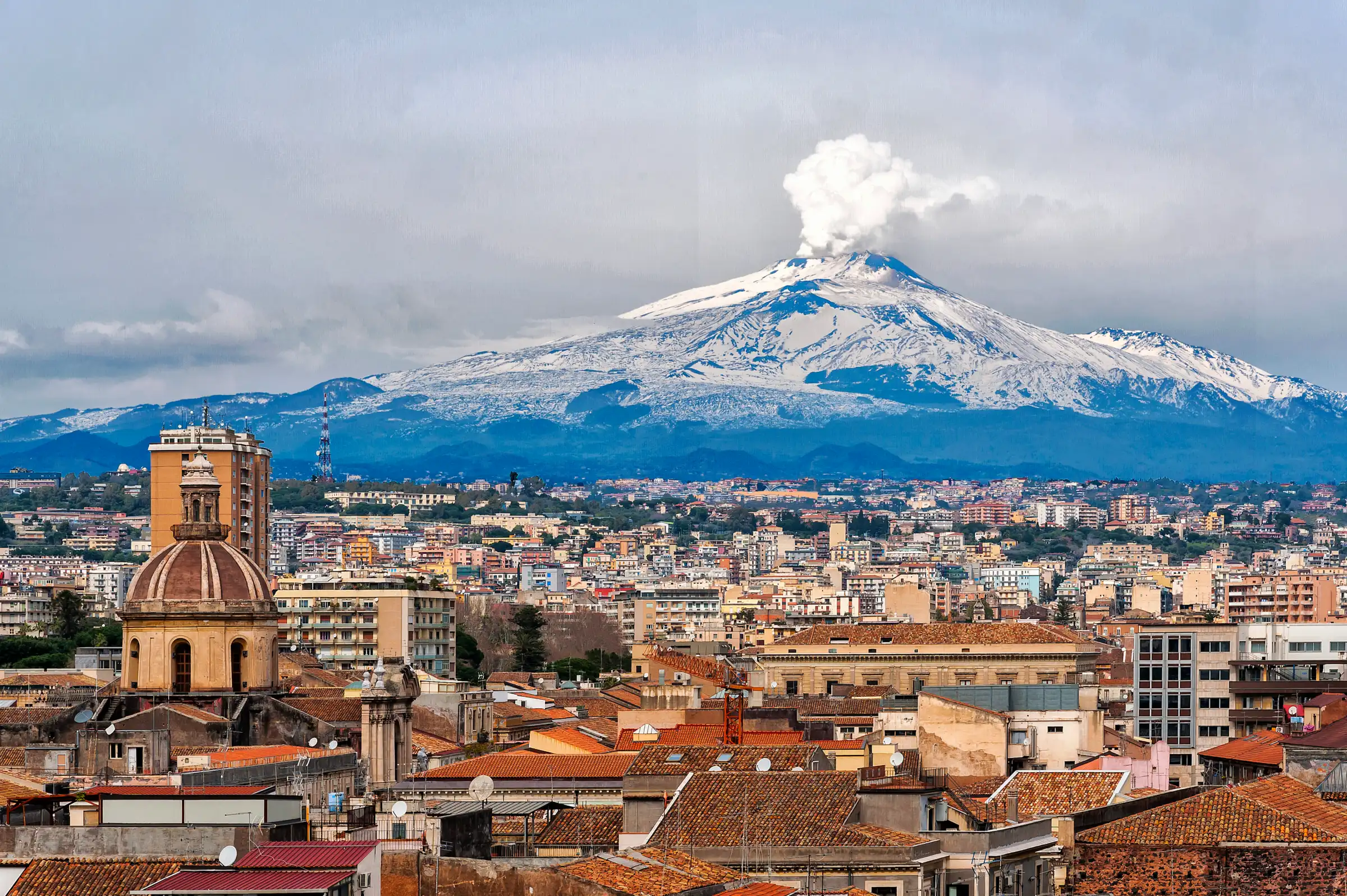 Panoramic view of Catania city center under the warm Sicilian sunlight