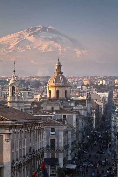 Historic streets and lava stone Baroque architecture in Catania old town