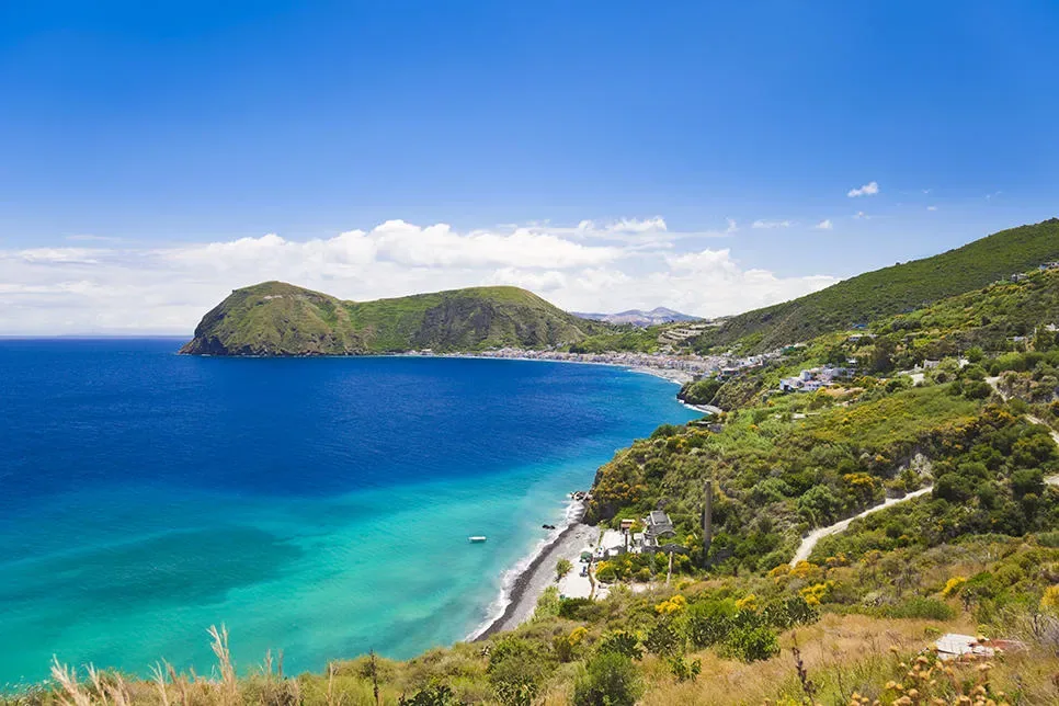 Picturesque narrow streets and classic whitewashed island architecture in Lipari.