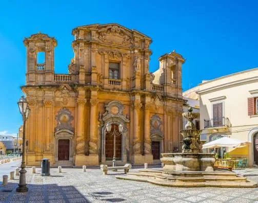 Charming cobblestone streets and classic Mediterranean architecture in the historic old town of Marsala.