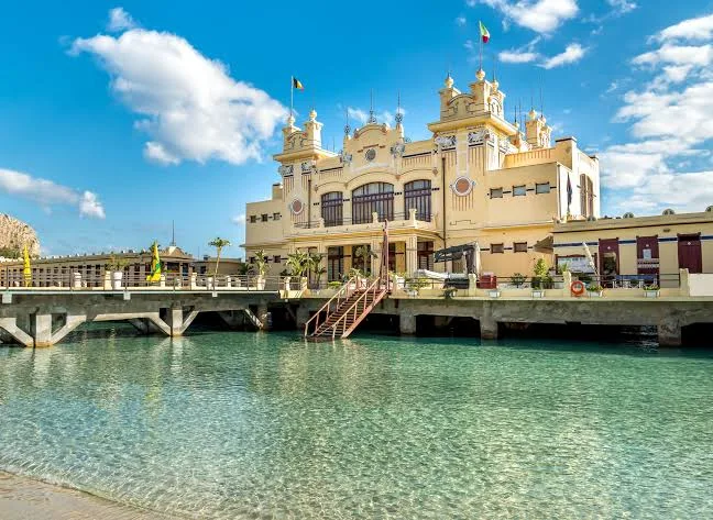 Picturesque seaside landscape overlooking the clear Mediterranean waters and shoreline in Mondello.