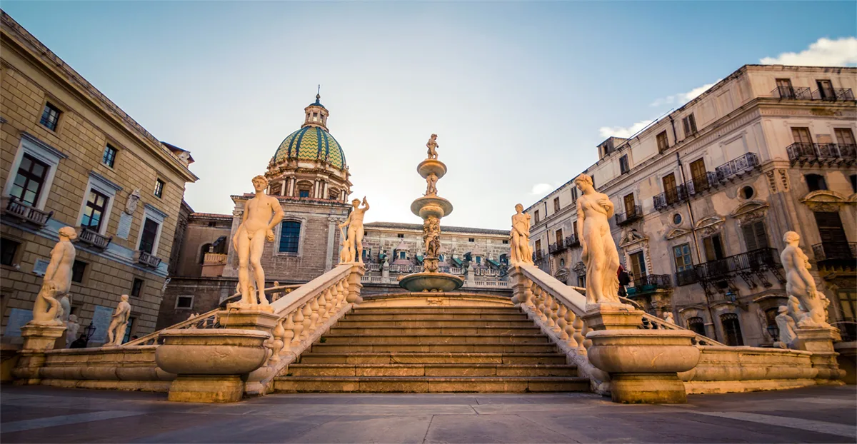 Scenic Mediterranean coastal landscape and sea view in Palermo, Sicily.